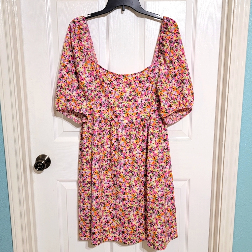 Primark NWT Floral Boho Balloon Sleeve Mini Dress Women's Size XL
